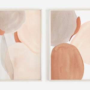 Neutral Watercolor Print Set of 2 Prints, Downloadable Art, Terracotta Print, Abstract Terracotta Watercolor Prints, Modern Print Set of 2