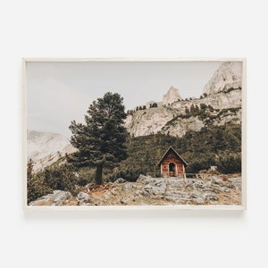 Mountain Cabin Wall Art, Remote Cabin Photo, Rustic Landscape Decor, Nature Wall Art, Printable Mountain Photo, Horizontal Print Wall Poster