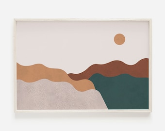 Rolling Hills Abstract Art Print, Mid Century Modern Art, Abstract Landscape Print, Mustard Wall Art, Boho Wall Art Prints, Teal Wall Art