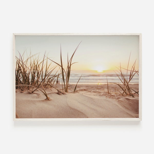 Sandy Beach At Sunset, Beach Grass Photo, Sunset Beach Wall Art, Sand Dune Poster, Coastal Home Decor, Beach Digital Print, Ocean Sunset Art