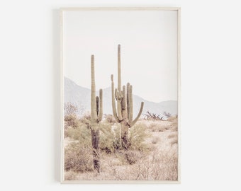 Arizona Desert Poster, Four Peaks Landscape, Saguaro Cactus Printable, Boho Bedroom Art, Wilderness Photo, Desert Printable, Arizona Desert