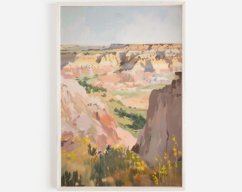 Badlands National Park Print, South Dakota Scenery, High Desert Printable, Rustic Oil Painting, South Dakota Home Decor, Desert Hills Print