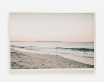 Pastel Beach Sunset, Muted Beach Print, Coastal Beach Decor, Beach Waves Wall Art, Beach Sunset Photography, Digital Download, Sunset Poster