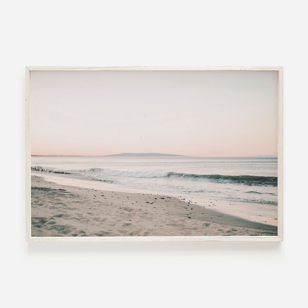Pastel Beach Sunset, Muted Beach Print, Coastal Beach Decor, Beach Waves Wall Art, Beach Sunset Photography, Digital Download, Sunset Poster