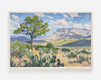 Guadalupe Mountains National Park Print, South Texas Wall Art, Western Home Decor, Rolling Hills, Texas Oil Painting, Guadalupe Scenery Art