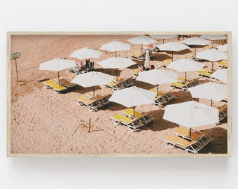 Samsung Frame TV Art, Summer Beach Print, Beach Umbrellas Photo, Aerial Beach For Frame TV, Umbrella TV Decor, Aerial Beach Tv Art Download