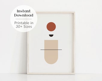 Geometric Mid-Century Art, Downloadable Print, Printable Modern, Abstract Terracotta Painting, Minimal Contemporary