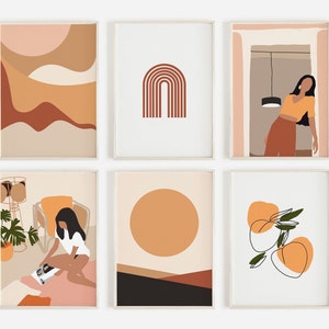 Boho Decor Gallery Wall Bundle Boho Prints Boho Terracotta Art Print Burnt Orange Mid Century Modern Art Mustard Wall Set Print Wall Art Set