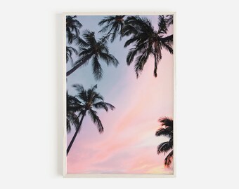 Palm Tree Sunset, Tropical Wall Art, Sunset Sky Photo, Tropical Trees Print, Beach Home Decor, Tropical Palm Tree Art, Bedroom Printable Art