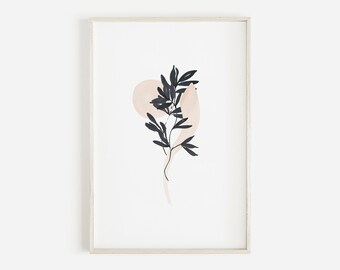 Abstract Blush Pink Printable Wall Art, Black Botanical Print,Large Wall Art,Abstract Watercolor Brush Stroke,Modern Decor,Minimalist Print