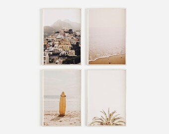 California Surf Art Set of 4 Prints Summer Prints Surfboard Wall Art Boho Beach Decor Coastal Print Bedroom Decor 4 Piece Gallery Wall Art