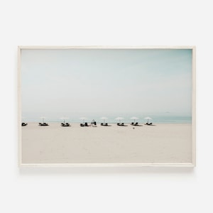 Large Horizontal Wall Art Prints, Beach Ocean Art, Umbrellas On The Shore, Large Living Room Art Print, Coastal Wall Decor, Minimalist Print