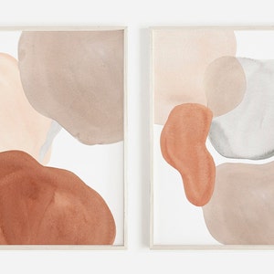 Aquarell Terrakotta-Druck-Set, 2 große abstrakte Aquarell-Drucke, herunterladbare Drucke, Terrakotta-Druck, modernes Druck-Set von 2