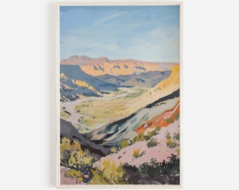Big Bend National Park Print, Texas Landscape Poster, Vintage Oil Painting, Desert Canyon, Big Bend Scenery Print, South Texas Home Decor