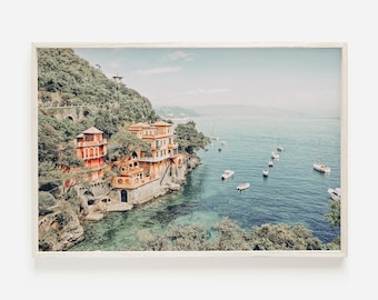 Boats on Lake Como, Houses on Lake Shore, Italy Lake Photography, Lake Como Scenery, Italy Landscape, Lake Como Home Decor, Italy Lake Print