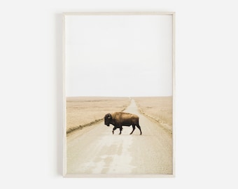 Boho Farmhouse Buffalo Print, Bison Poster, Southwestern Decor, Bison Print, Animal Prints, Bison Wall Decor, Boys Bedroom Decor, Large Art