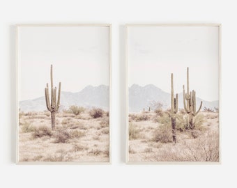 Boho Arizona Desert, Desert Landscape, Saguaro Cactus Print, Four Peaks Arizona, Boho Gallery Wall, Western Wall Art Set