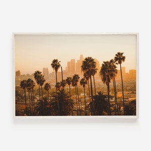 Los Angeles Sunset, LA City Skyline, Palm Trees in Los Angeles, Los Angeles Home Decor, California Scenery, Cityscape Wall Art