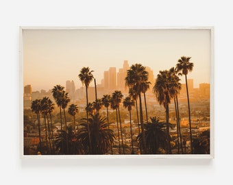 Los Angeles Sunset, LA City Skyline, Palm Trees in Los Angeles, Los Angeles Home Decor, California Scenery, Cityscape Wall Art