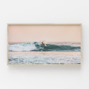 Samsung Frame TV Art, Surfer in Ocean Print, Surf Art for Frame TV, Ocean Surf Print, Surfboard TV Decor, Ocean Wave Surfing Frame Tv