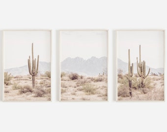 Set von 3 Wüstendrucken, Four Peaks Arizona Wandkunst, 3-teiliges Druckset, Wüste von Arizona, Boho-Druck, moderne Wandkunst, druckbares Poster