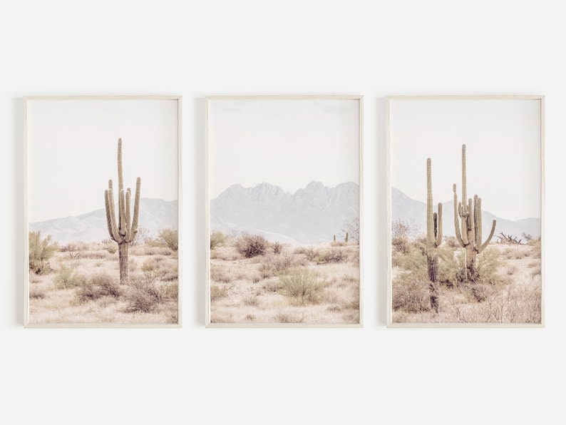 Set of 3 Desert Prints, Four Peaks Arizona Wall Art, 3 Piece Print Set, Arizona Desert, Boho Print, Modern Wall Art, Printable Poster image 1