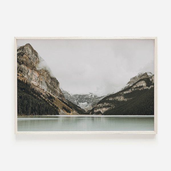 Mountain Lake Landscape, Nature Photography, Mountain Print, Canada Print, Forest Poster, Landscape Wall Art, Foggy Lake Art Nordic Wall Art