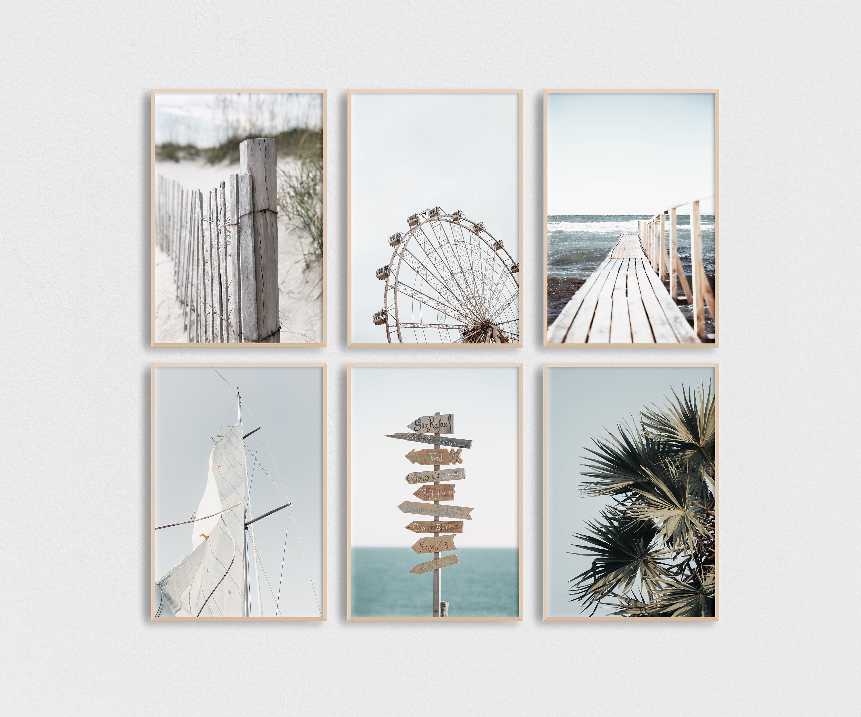 Coastal Summer Art Print Set Of 6 Beach Wall Art Summer Etsy