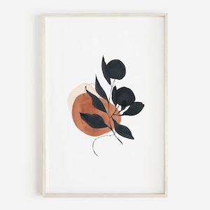 Impresión abstracta, Arte descargable, Pincel Trazo Arte botánico, Impresión de naranja quemada, Arte de pared de óxido de terracota, arte de pared grande, arte imprimible
