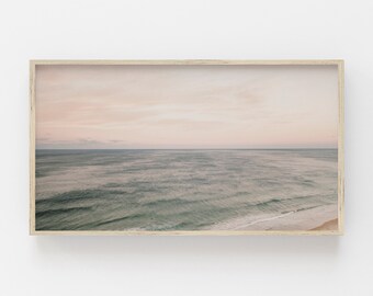 Samsung Frame TV Art, Muted Beach TV Print, Pastel Sunset Frame TV, Beach Art for Frame Tv, Muted Beach Sunset, Pink Beach Print, Aerial Tv