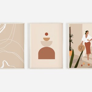 Abstract Set of 3 Terracotta Print Mid Century Modern Wall Art Wall Gallery Set Boho Decor Geometric Poster Set Instant Download Beige Print