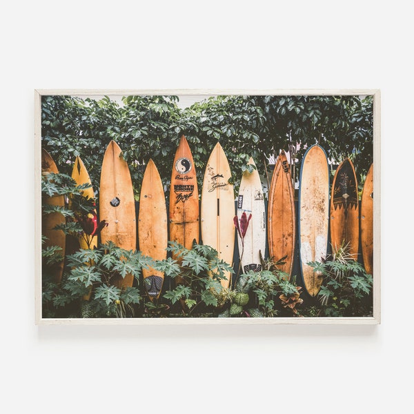 Surfboards in Hawaii, Tropical Forest Landscape, Surfing Ocean Print, Beach Art, Surfers Print, Surf Wall Art, Surfboard Digital Art