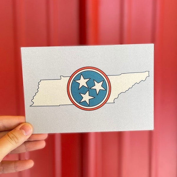 Tennessee State Flag Tri-Star Postcard, Tennessee Vintage Postcard, Retro Style, Greeting Card, Americana, Tri-Star Tennessee State Flag