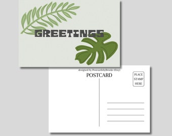 Greetings Palm Leaves Postcard, Tropical Leaves Greeting Postcard, Botanical Illustration, Greeting Card, Summer Vibes