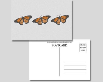 Monarch Butterflies Postcard, Orange Monarch Postcard, Botanical Illustration, Vintage Style, Greeting Card