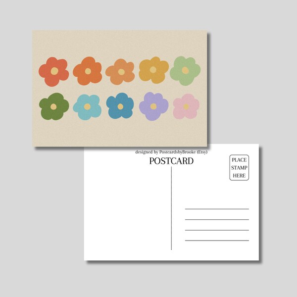 Pastel Rainbow Flowers Postcard, Pastel Rainbow Blooms, Springtime Charm, Vintage Style, Flower Postcard