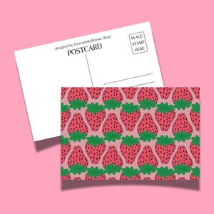 Strawberry Postcard Summer Vibes Strawberry Fruit Illustration Postcard for Postcrossing Snail Mail Greeting Card Summer Strawberries