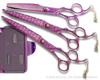 Kenchii Grooming - Pink Poodle 8.0 Shear Set-Straight, Curved, Thinner, Case