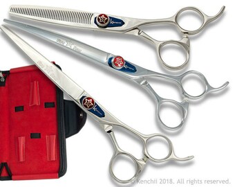 Kenchii Five Star Offset Handle Dog Grooming Shear Sets - Straight, Curved & Texturizer - Dog Grooming Scissors - Choose 7.0, 8.0, or 9.0