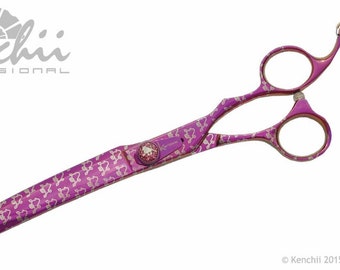Kenchii Grooming & Barber - Pink Poodle Shear / Scissor Choose 8.0 Straight, Curved, 44T Thinner, or 3 Piece Set