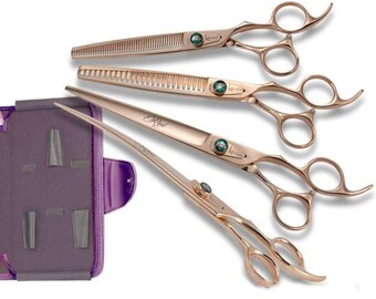 Kenchii Grooming Rose Gold Line Shear 3 or 4 Piece Grooming ShearSets - 7.0, 8.0 or 9.0