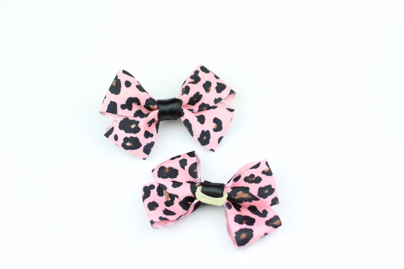 Pink Leopard Print Ear Bows for Dog Hair  Pink Leopard Hair Accessory for Dogs