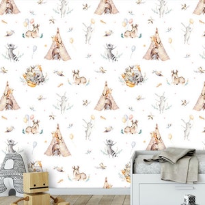Baby Raccoons Nursery Decor,Removable Wallpaper, Peel and Stick Wall paper.