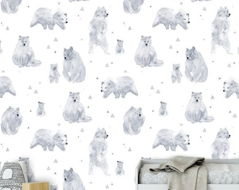 Bears Removable wall paper,Wallpaper Peel and stick for Kids, Wall paper nursery wall decor, Bear Wall paper For Nursery