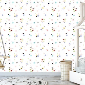 Flowers Butterflies Nursery Decor, Removable Wallpaper, Peel and Stick  Wall paper.