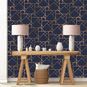 Blaue geometrische Marmor abnehmbare Tapete, Schälen und Stick Marmor Würfel, moderne geometrische Wandpapier