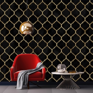 Moderne Schwarz und Gold Geometrische, abnehmbare Tapete, Peel and Stick, Wandpapier, Wohnkultur