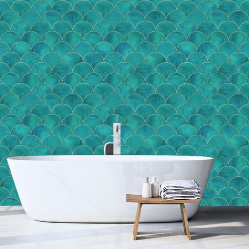 Mermaid Fish Scale Wave Removable Wallpaperpeel and Stick - Etsy