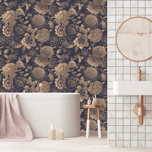 Rose Gold Luxury Peonies, Removable wallpaper, Peel and Stick Floral, Peonies Self adhesive