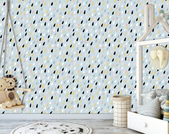Rain Pattern Nursery Decor, Removable Wallpaper, Peel and Stick Wall paper.